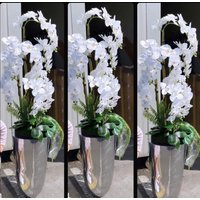 Große Weiße Orchideen Künstliche Pflanze Mit Chrom-Blumentopf Inklusive. Bodenstehende Orchidee. Hotel, Haus, Geschäft Blume von LussoVitaDecorStore