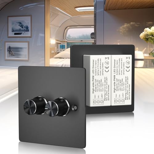 DC12V Dimmer Schalter,RV LED Dimmer Schalter,2 Gang 120W 5A PWM 12V-24V Dimmer,Drehbarer RV Lichtschalter für Camper/Motorhome/Boot/Van/Truck/Einfarbige Lichtstreifen/Puck Lights/Vormarkisen Lichter von Lustaled