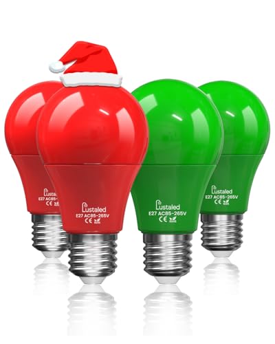 Lustaled Rot und Grüne Glühbirne E27, Farbige LED Glühbirne 9W A60 Golf Kugel Dekoration Glühbirne für Halloween/Weihnachten/Festival Licht/Party/Bar, 4 Stück von Lustaled
