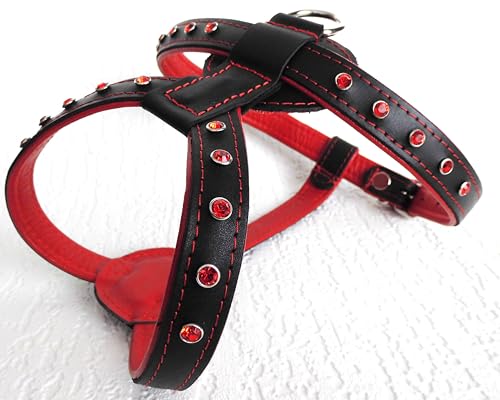 HUNDEGESCHIRR - Geschirr, Brustkorb 49-56cm Kristallen Leder + ROT (20-5-15-0) von Lusy011