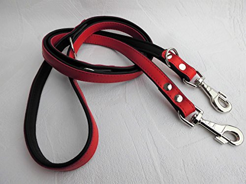 HUNDELEINE Führleine Leine Echt Leder *220cm/20mm, ROT-Schwarz, 3xVerstellbar von Lusy011