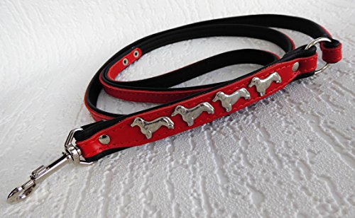 Lusy011 *DACKEL* HUNDELEINE - Leine Metallaplikationen, 130cm/10mm, Echt Leder ROT-Schwarz von Lusy011