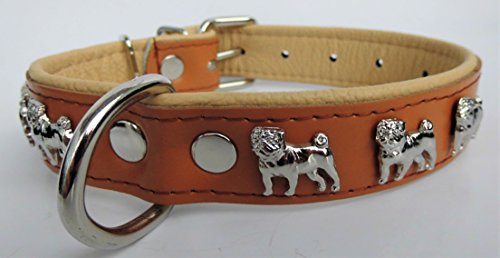 MOPS HUNDEHALSBAND - Halsband, Halsumfang 34-43cm/30mm, Leder+Cognac (783) von Lusy011