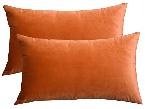 Lutanky Elegante Samt-Kissenbezüge für Sofakissen, Schlafzimmer, Auto (dunkelorange, 30,5 x 50,8 cm, 2 Stück) von Lutanky