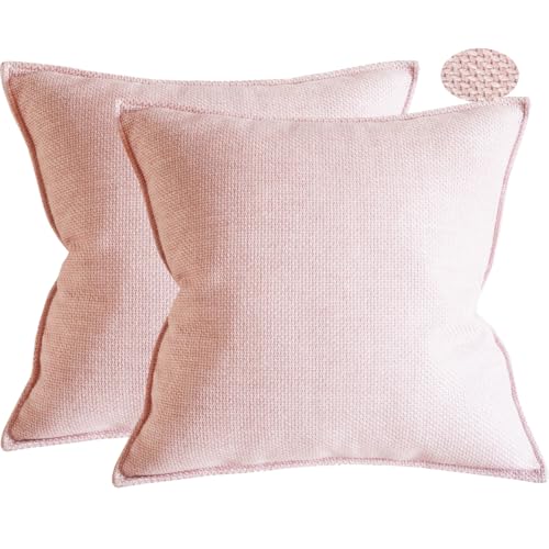 Lutanky Leinen-Kissenbezüge, elegante quadratische Kissenbezüge für Sofa, Schlafzimmer, Heimdekoration, mit unsichtbarem Reißverschluss, Rosa, 2 Stück (45 x 45 cm) von Lutanky