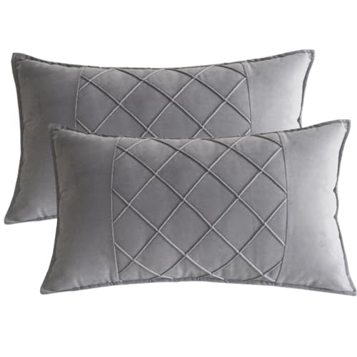 Lutanky Samt Kissenbezüge Grau Dekorative Rechteck Wurfkissenbezüge Patchwork Design Weiche Kissenbezüge für Sofa Schlafzimmer Wohnaccessoires 30 x 50 cm (2 Stück) von Lutanky