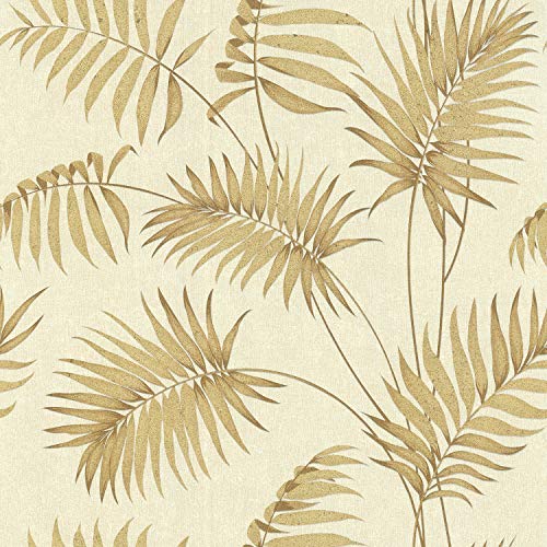 Lutèce Palmblatt Gold Tapete Vinyl Vlies | 11190902 | Schlafzimmer, Wohnzimmer, Flur, Wohnzimmer, mehrfarbig von Lutèce