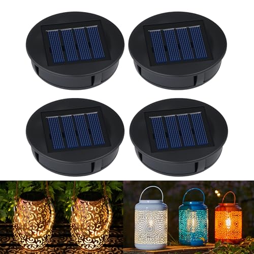 Luthando Solarleuchten Ersatzteile 8cm, 4 Stück Garten Solarleuchten Ersatzteile mit LED Leuchtmitteln, 600 mAh Solarbatteriekasten Solar Ersatzdeckel für Solarlampen Laterne Deckel Garten von Luthando