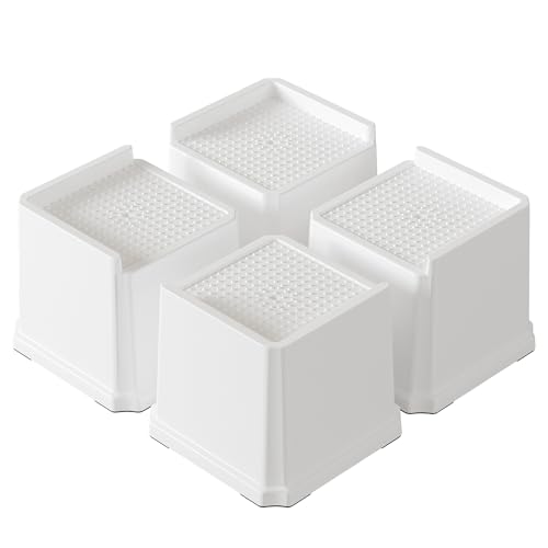 Lutown-Teen Bed Risers 4 Inch Heavy Duty 4 Pack L-Shaped Bed Furniture Elevators 1,500 lbs Lifts Up Riser for Sofa and Table, White von Lutown-Teen