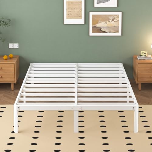 Lutown-Teen Metallbett 140x200 cm mit Runde Eckbeine Höhe 30.5cm, Bett 140x200 aus Metall mit Lattenrost, Bettgestell mit Stauraum unter dem Bett Weiss, Geräuschfrei, Einfacher Aufbau, Weiß von Lutown-Teen