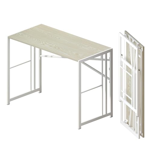 Lutown-Teen Klappbarer Computertisch 103 cm, Schreiben Gaming Computer Camping Schreibtisch, Keine Montage erforderlich Home Office Tisch, Natürlich und Weiß von Lutown-Teen