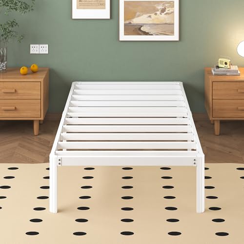 Lutown-Teen Metall Bettgestell 75x190 cm mit Lattenrost, Höhe 30.5cm Metallbett mit Runde Eckbeine, Einzelbett mit Stauraum unter dem Bett Weiss, Geräuschfrei, Einfacher Aufbau, Weiß von Lutown-Teen