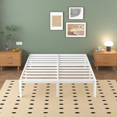 Lutown-Teen Metallbett 140x200 cm mit Rundes Beine, 36cm Höhe Jugendbett Bettrahmen mit Metall Lattenrost, Weiß von Lutown-Teen
