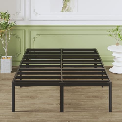 Lutown-Teen Metallbett 160x200 cm mit Rundes Beine, Höhe 46cm Doppel Bettrahmen mit Metall Lattenrost, Schwarz von Lutown-Teen