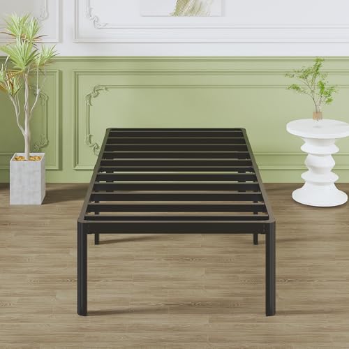 Lutown-Teen Metallbett 75x190 cm mit Rundes Beine, Höhe 46cm Ehebett Bettrahmen mit Metall Lattenrost, Schwarz von Lutown-Teen