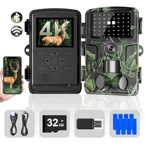 Lutranstra Wildkamera, 4K/60MP HD Wildkamera mit Handyübertragung App, 130° Weitwinkel 46 Stücke Infrarot-LEDs ohne Glühen Wildtierkamera, IP66 wasserdichte, 32G Speicherkarte und 8*AA-Batterien von Lutranstra