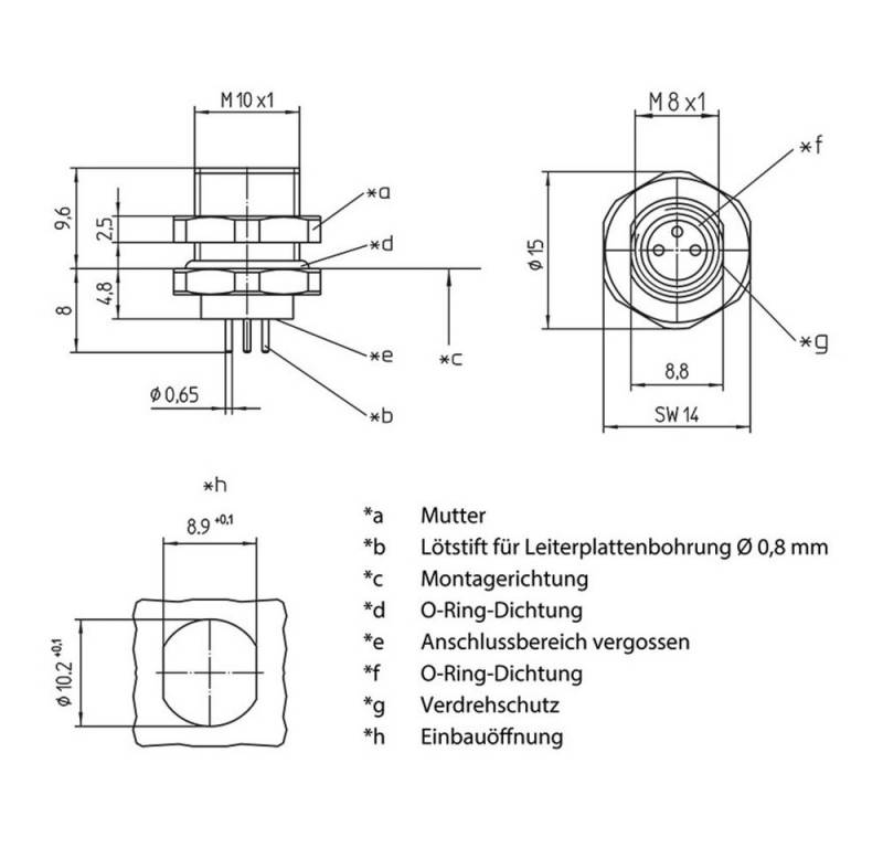 Lutronic Steckdose Lutronic 1221 Sensor-/Aktor-Einbausteckverbinder M8 Buchse, Einbau Po, 0821 04 T10CP von Lutronic