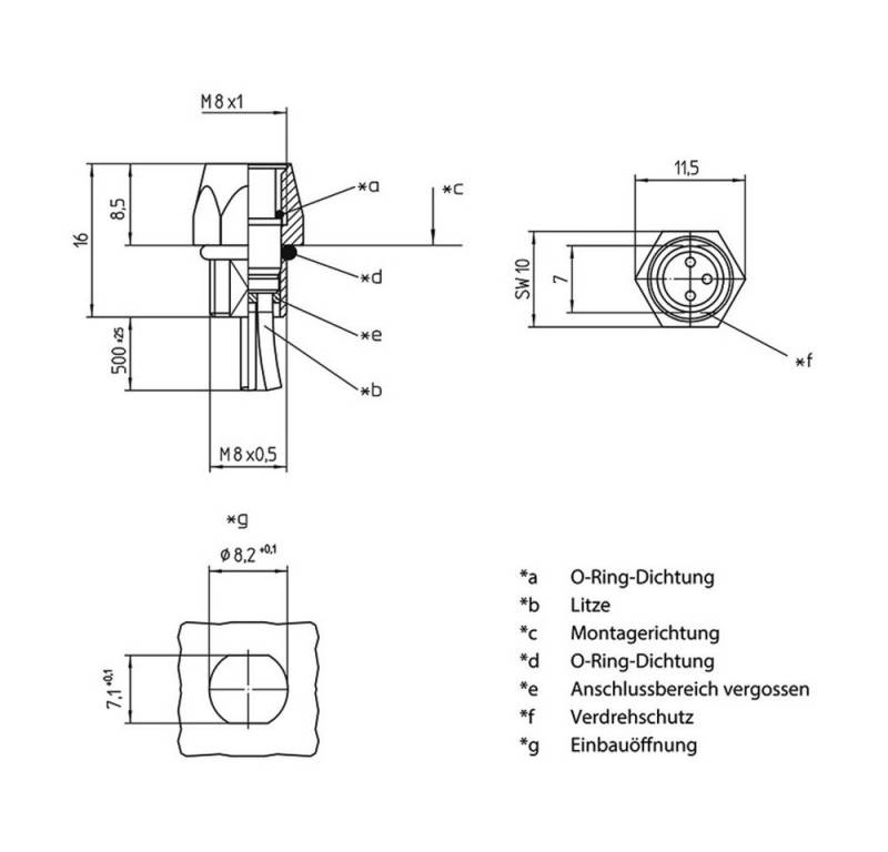 Lutronic Steckdose Lutronic 1223 Sensor-/Aktor-Einbausteckverbinder M8 Buchse, Einbau 0.5, 0820 04 T8CW 0,5m von Lutronic