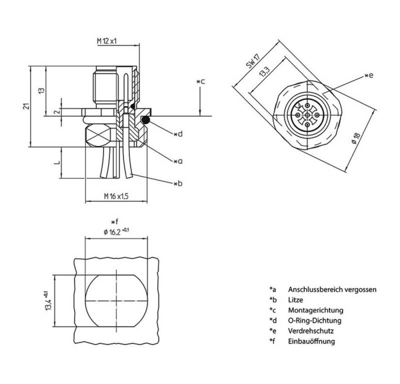 Lutronic Steckdose Lutronic 1239 Sensor-/Aktor-Einbausteckverbinder M12 Stecker, Einbau 0, 1230 08 T16CW 0,5m von Lutronic