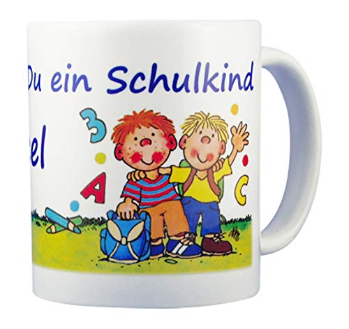 Schulkind Tasse mit Wunsch Namen zur Einschulung - Schuljunge Becher - von Lutz Mauder