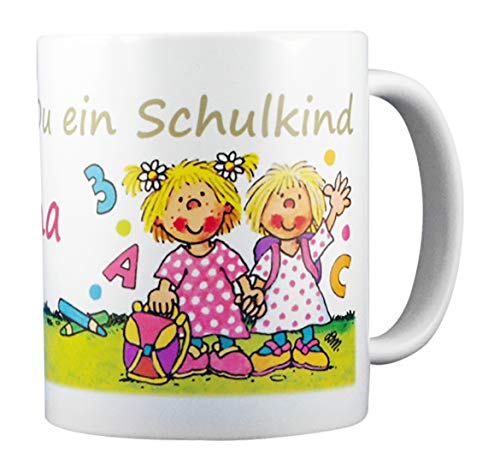 Schulkind Tasse mit Wunsch Namen zur Einschulung - Schulmädchen Becher von Lutz Mauder