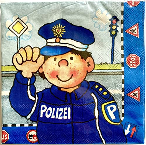20 Papier-Servietten * POLIZEI - PAUL DER POLIZIST * für Kindergeburtstag und Mottoparty // Kinder Geburtstag Police Polizeiauto von Lutz Mauder