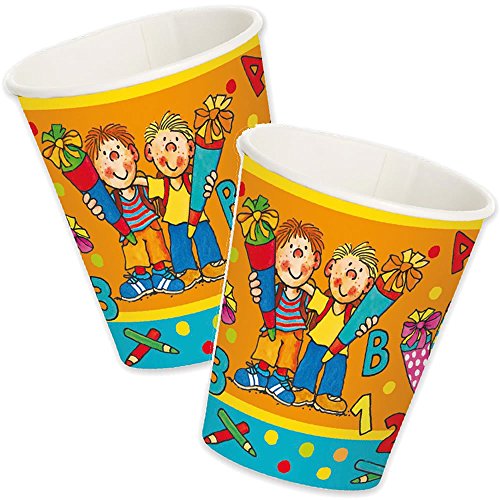 Lutz Mauder 8-teiliges Becher-Set * SCHULKINDER * für Schulstart-Feier oder Mottoparty // Einschulung Schule Schulbeginn Schule Kinder Geburtstag Party Pappbecher Partybecher Cups von Lutz Mauder