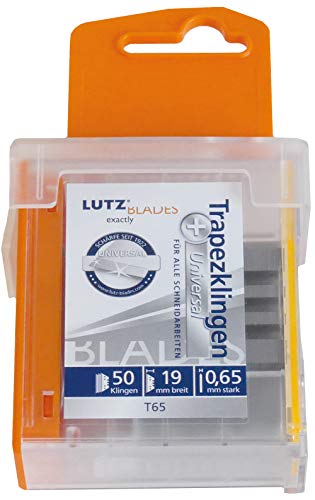 Lutz Trapezklinge TGL65-SZ (50 Stück, Länge 61 mm, Dicke 0,65 mm, Qualität Standard, mit Sicherheitsspender) 480619 von Lutz