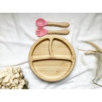 Bambusteller, Babyteller Personalisiert Mit Besteck, Name Geschenke Für Kleinkinder, Kindergeschirr, Geburtstag, Taufe Junge & Mädchen von LuugMarkt