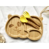Bambusteller, Babyteller Personalisiert Mit Besteck, Name Geschenke Für Kleinkinder, Kindergeschirr, Geburtstag, Taufe Junge & Mädchen von LuugMarkt