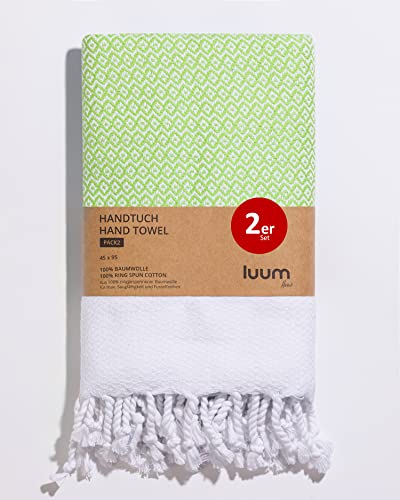 Luum® 2er Hamam Handtücher Set, Sport Handtuch Set, Turkish Towel Set, Haar Handtuch Set, 100% ringgesponnene Baumwolle, schnelltrocknend, fusselfrei, Grün, 45x95, Geschenkset von Luum