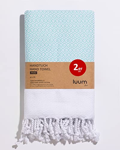Luum® 2er Hamam Handtücher Set, Sport Handtuch Set, Turkish Towel Set, Haar Handtuch Set, 100% ringgesponnene Baumwolle, schnelltrocknend, fusselfrei, Mint, 45x95, Geschenkset von Luum