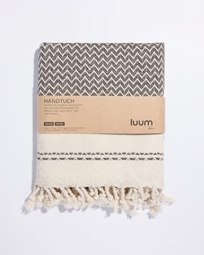 Luum® 2er Hamam Handtücher Set für Küche & Bad, schnelltrocknend & fusselfrei, Sporthandtuch, Turkish Hand Towel, Haarturban, kein Mikrofaser, 100% Baumwolle, Latte, 50x100, Geschenkset von Luum
