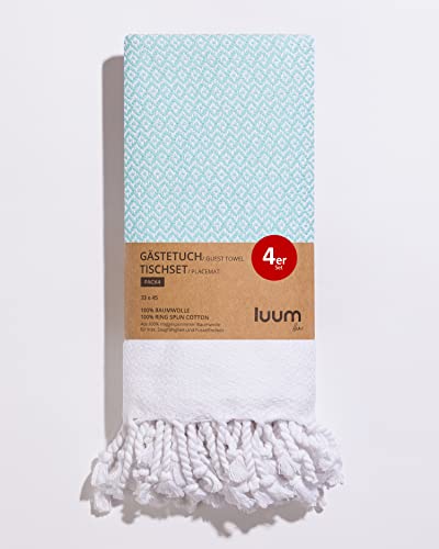 Luum® 4er Set Hamam Gästehandtücher, Platzset, Platzdeckchen, Tischset waschbar, Seiftuch, 100% Baumwolle, schnelltrocknend, fusselfrei, Mint, 33x45, Geschenkset, Hochzeitsgeschenk Idee von Luum