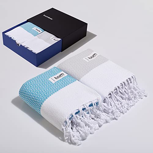 Luum® Hamamtuch Partner Strandtuch Saunahandtuch Handtuch Duschtuch Strandhandtuch Saunatuch Badetuch Reisehandtuch Pestemal Turkish Towels, 2er Geschenkset Geschenkbox von Luum