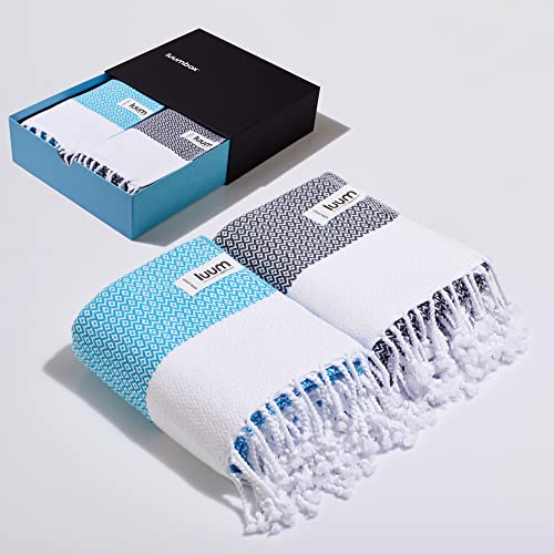 Luum® Hamamtuch Saunatuch Saunahandtuch Handtuch Yogatuch Duschtuch Strandhandtuch Saunatuch Badetuch Reisehandtuch Pestemal Turkish Towels, 2er Geschenkset Geschenkbox von Luum