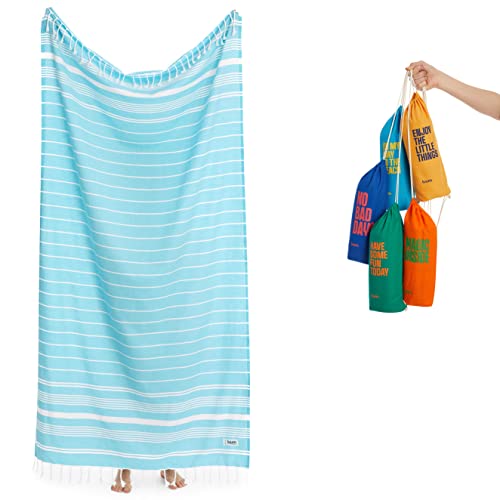 Luum® Hamamtuch groß 100x200 Strandtuch Saunahandtuch Badetuch Handtuch Yogatuch Duschtuch Strandhandtuch Saunatuch Reisehandtuch Turkish Towels, Damen Herren, 100% Baumwolle, Türkis von Luum