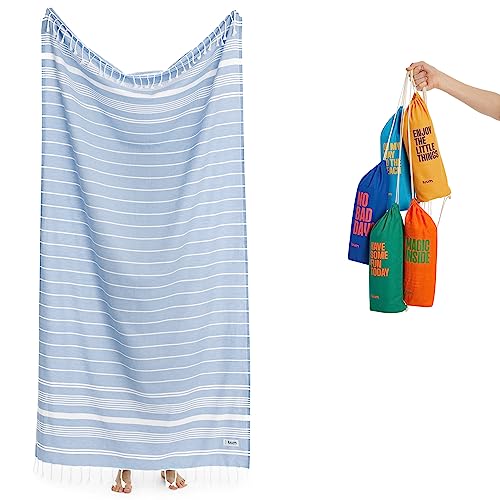 Luum® Hamamtuch groß 100x200 Strandtuch XXL Saunahandtuch Badetuch Handtuch Yogatuch Duschtuch Strandhandtuch Saunatuch Reisehandtuch Turkish Towels, Damen Herren, 100% Baumwolle, Light Blue von Luum