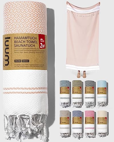 Luum® Hamamtuch groß 100x200 Strandtuch XXL Saunahandtuch Badetuch Handtuch Yogatuch Duschtuch Strandhandtuch Saunatuch Reisehandtuch Turkish Towels, Damen Herren, 100% Baumwolle, Peach von Luum