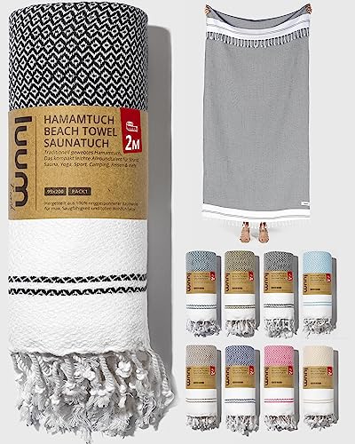 Luum® Hamamtuch groß 100x200 Strandtuch XXL Saunahandtuch Badetuch Handtuch Yogatuch Duschtuch Strandhandtuch Saunatuch Reisehandtuch Turkish Towels, Damen Herren, 100% Baumwolle, Schwarz von Luum