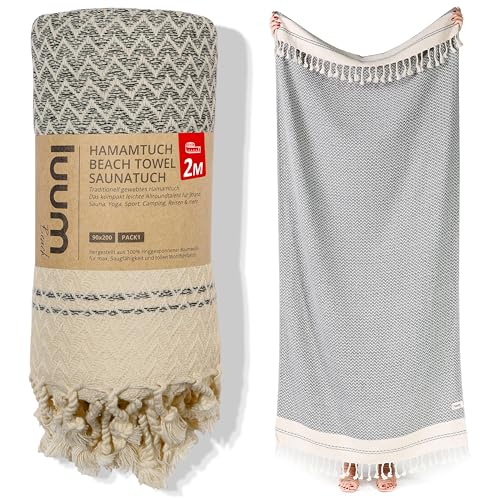 Luum® Strandtuch 90x200 Saunahandtuch Handtuch Yogatuch Duschtuch Strandhandtuch Saunatuch Badetuch Reisehandtuch Pestemal Turkish Towels, Damen Herren, 100% Baumwolle, Silber Grau von Luum