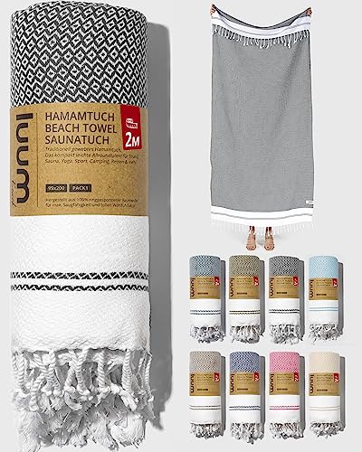 Luum® Strandtuch groß 100x200 Hamamtuch Saunahandtuch Badetuch Handtuch Yogatuch Duschtuch Strandhandtuch Saunatuch Reisedecke Turkish Towels, Damen Herren, 100% Baumwolle, Anthrazit von Luum