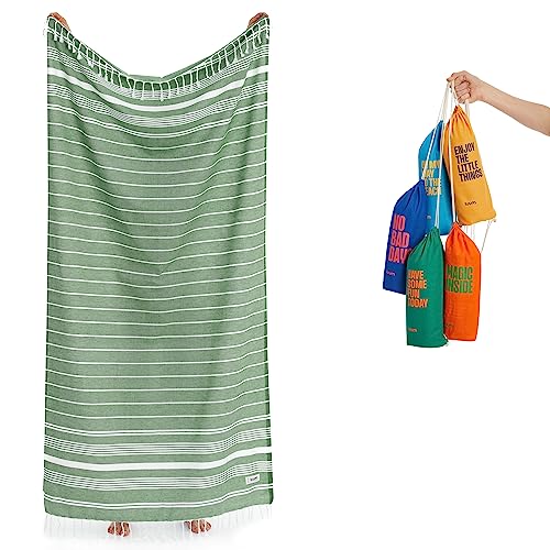 Luum® Strandtuch groß 100x200 Hamamtuch Saunahandtuch Badetuch Handtuch Yogatuch Duschtuch Strandhandtuch Saunatuch Reisehandtuch Turkish Towels, Damen Herren, 100% Baumwolle, Dunkel Grün von Luum