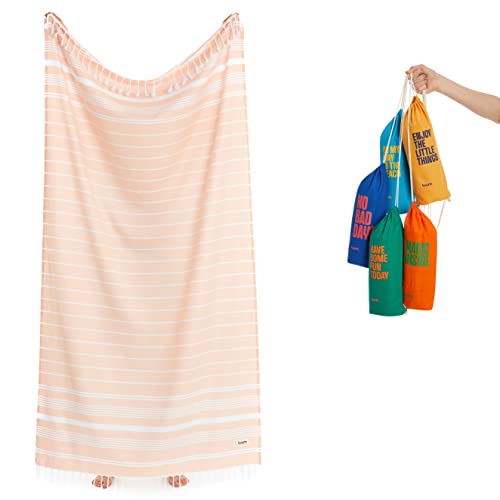 Luum® Strandtuch groß 100x200 Hamamtuch Saunahandtuch Badetuch Handtuch Yogatuch Duschtuch Strandhandtuch Saunatuch Reisehandtuch Turkish Towels, Damen Herren, 100% Baumwolle, Peach von Luum