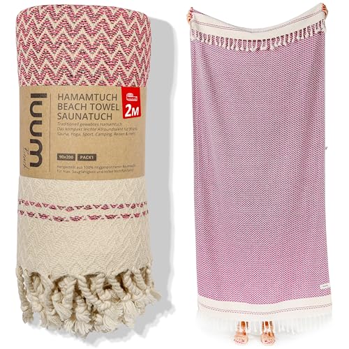 Luum® Strandtuch groß 90x200 Hamamtuch Saunahandtuch Badetuch Handtuch Yogatuch Duschtuch Strandhandtuch Saunatuch Reisehandtuch Turkish Towels, Damen Herren, 100% Baumwolle, Pink von Luum