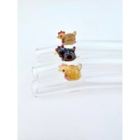 1 Hühnchen Glas Stroh - Wiederverwendbare Strohhalme | Glasstrohhalme Huhn Hahn Geschenke Boba Smoothie von Luv4Erth