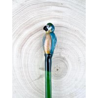 Glas Ara Auf Grünem Rührstäbchen - Trink-Rührer | Benutzerdefinierte Rührstab Glas-Rührstäbchen Ara-Rührstäbchen Zauberstäbchen von Luv4Erth