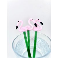 Glas Flamingo Rührstab Mit Grünem Stick - Trinkrührer | Benutzerdefinierte Rührstäbchen Glas-Rührstäbchen Cocktailstäbchen Cocktailspieße von Luv4Erth