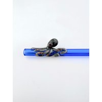 Oktopus Auf Hellblauem Glass Stroh - Personalisierte Strohhalme | Wiederverwendbare Glastrinkhalm Glasstrohhalme Blau von Luv4Erth