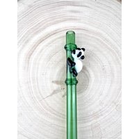 Panda Auf Grün Bambus Glass Stroh - Personalisierte Strohhalme | Wiederverwendbare Glasstrohhalme Einzigartige Geschenke Smoothie von Luv4Erth